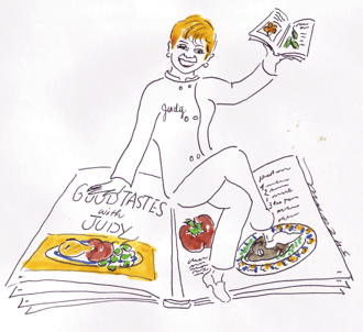 Judy sitting on a bookbook illustration